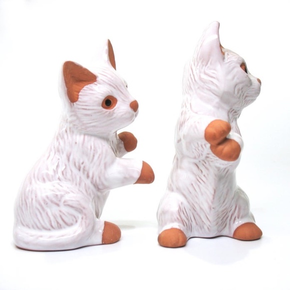 Cat Figurines, Set Two, Terra Cotta, White Glaze - Picture 3 of 8